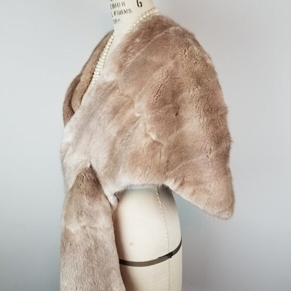Vintage Silver Taupe Mink Stole Fur w/ Cross Feature * Bridal Mink Cape Capelet - Picture 6 of 12